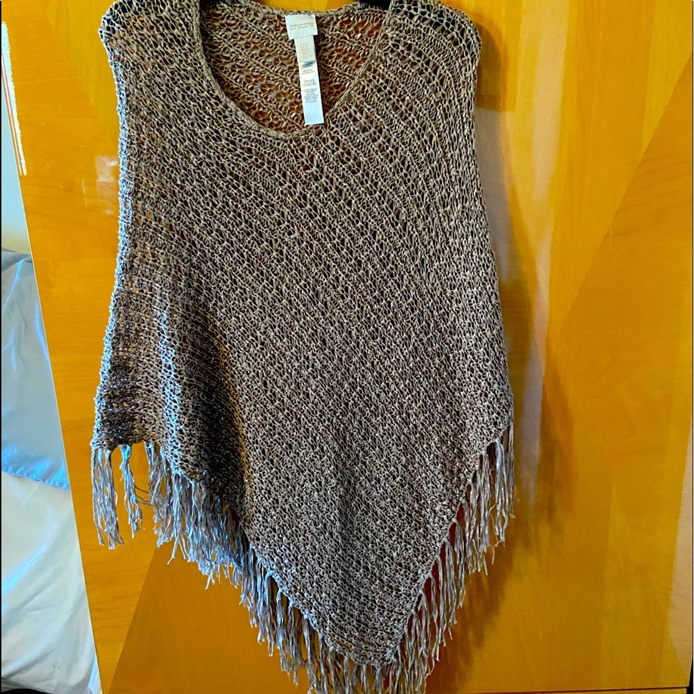 Chico’s Knit poncho shawl khaki color